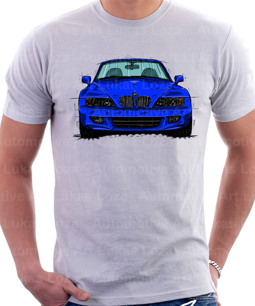 BMW Z3. T-shirt in White Colour – Automotive Art By Lukas Loza