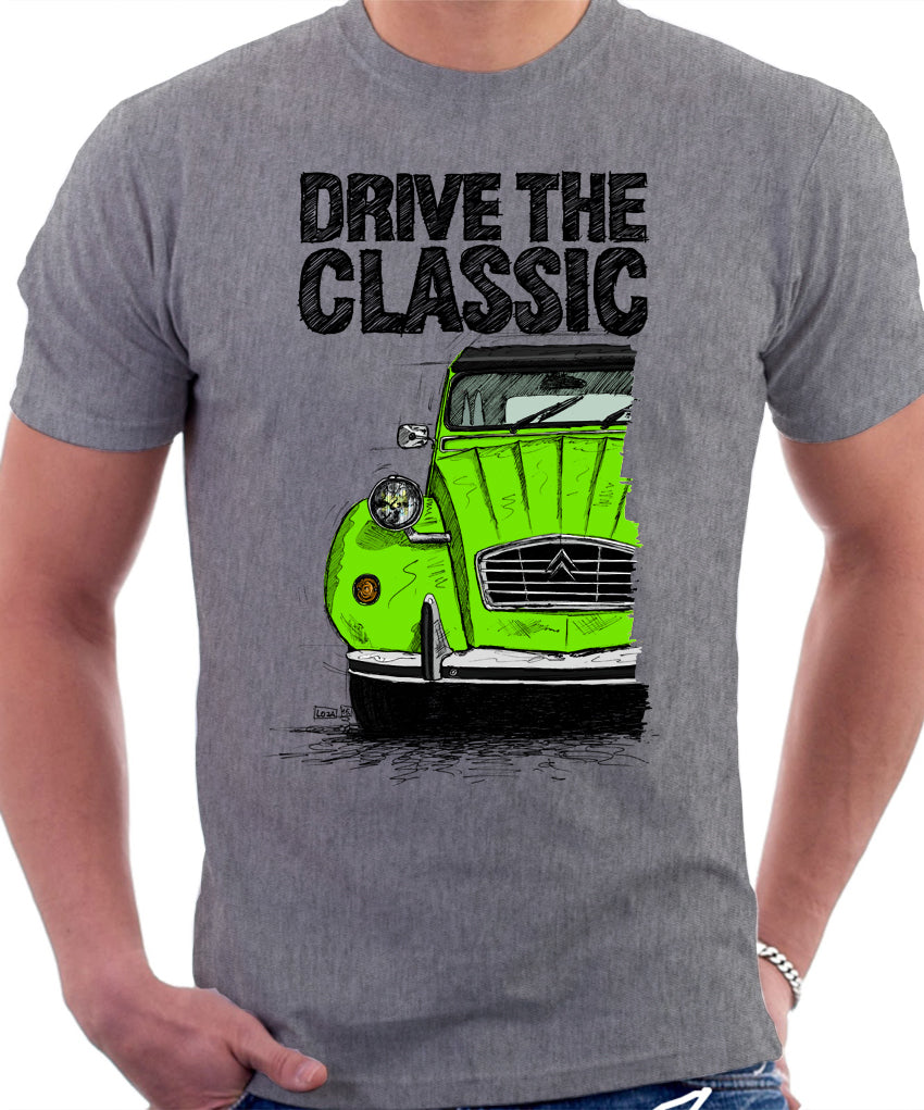 Drive The Classic Citroen 2CV. T shirt in Heather Grey Colour
