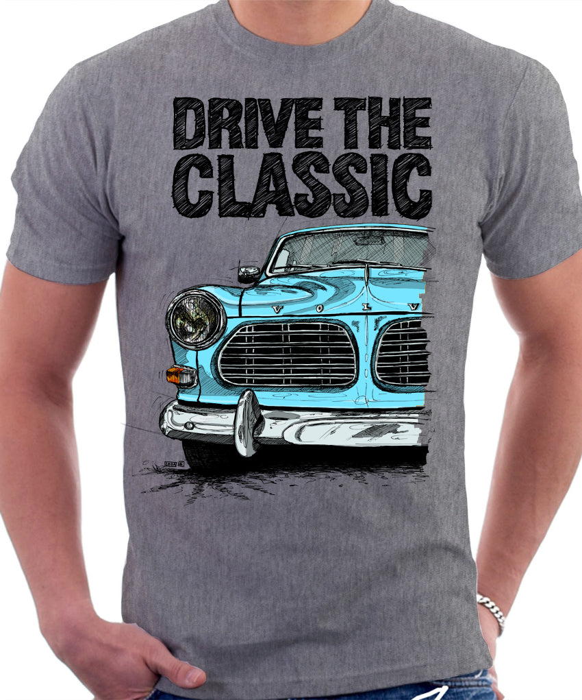 Drive The Classic Volvo Amazon. T shirt in Heather Grey Colour Automotive Art By Lukas Loza