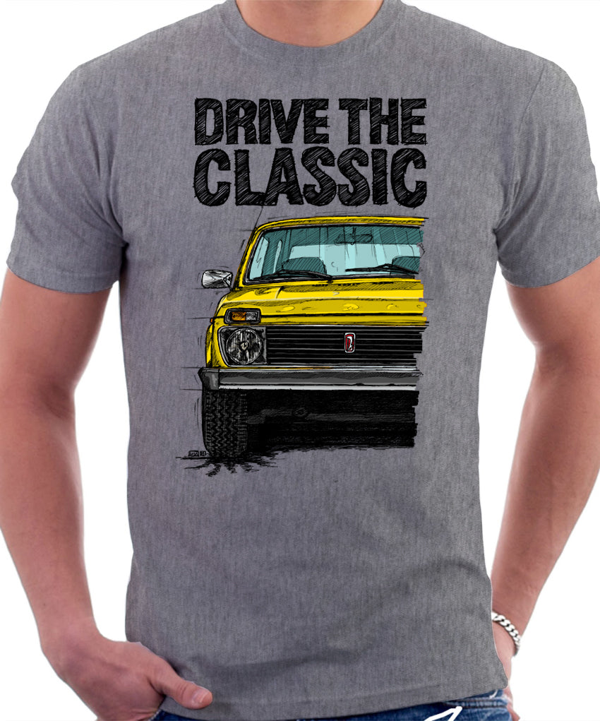 Drive The Lada Niva Early Model. T-shirt Heather Grey – Automotive Art By Lukas Loza