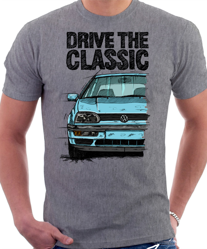 Drive The Classic VW Golf Mk3. T-shirt in Heather Grey Color