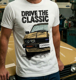 Drive The Classic Ford Capri Mk3 Black Grille T-shirt in White Colour