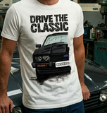 Drive The Classic Ford Capri Mk3 Black Grille T-shirt in White Colour