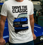 Drive The Classic Ford Capri Mk3 Black Grille T-shirt in White Colour