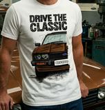 Drive The Classic Ford Capri Mk3 Black Grille T-shirt in White Colour