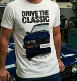 Drive The Classic Ford Capri Mk3 Black Grille T-shirt in White Colour