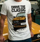Drive The Classic Ford Capri Mk3 Black Grille T-shirt in White Colour