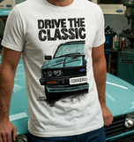Drive The Classic Ford Capri Mk3 Black Grille T-shirt in White Colour