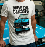 Drive The Classic Ford Capri Mk3 Black Grille T-shirt in White Colour