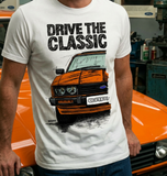 Drive The Classic Ford Capri Mk3 Black Grille T-shirt in White Colour