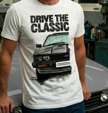Drive The Classic Ford Capri Mk3 Black Grille T-shirt in White Colour