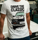 Drive The Classic Ford Capri Mk3 Black Grille T-shirt in White Colour