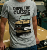 Drive The Classic Ford Capri Mk3 Black Grille T-shirt in Heather Grey Colour