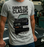 Drive The Classic Ford Capri Mk3 Black Grille T-shirt in Heather Grey Colour