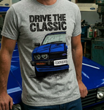 Drive The Classic Ford Capri Mk3 Black Grille T-shirt in Heather Grey Colour