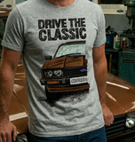 Drive The Classic Ford Capri Mk3 Black Grille T-shirt in Heather Grey Colour