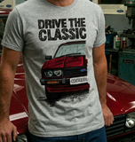 Drive The Classic Ford Capri Mk3 Black Grille T-shirt in Heather Grey Colour
