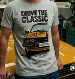 Drive The Classic Ford Capri Mk3 Black Grille T-shirt in Heather Grey Colour