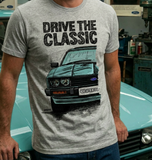 Drive The Classic Ford Capri Mk3 Black Grille T-shirt in Heather Grey Colour