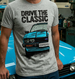 Drive The Classic Ford Capri Mk3 Black Grille T-shirt in Heather Grey Colour
