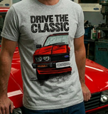Drive The Classic Ford Capri Mk3 Black Grille T-shirt in Heather Grey Colour
