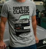 Drive The Classic Ford Capri Mk3 Black Grille T-shirt in Heather Grey Colour
