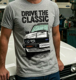 Drive The Classic Ford Capri Mk3 Black Grille T-shirt in Heather Grey Colour