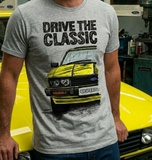 Drive The Classic Ford Capri Mk3 Black Grille T-shirt in Heather Grey Colour