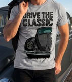 Drive The Classic VW Type 1 Beetle Early Model (Oval) . T-shirt in Heather Grey Colour