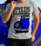Drive The Classic VW Type 1 Beetle Early Model (Oval) . T-shirt in Heather Grey Colour