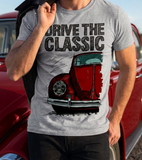 Drive The Classic VW Type 1 Beetle Early Model (Oval) . T-shirt in Heather Grey Colour