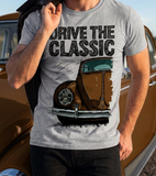 Drive The Classic VW Type 1 Beetle Early Model (Oval) . T-shirt in Heather Grey Colour