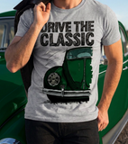 Drive The Classic VW Type 1 Beetle Early Model (Oval) . T-shirt in Heather Grey Colour
