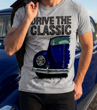 Drive The Classic VW Type 1 Beetle Early Model (Oval) . T-shirt in Heather Grey Colour