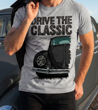 Drive The Classic VW Type 1 Beetle Early Model (Oval) . T-shirt in Heather Grey Colour
