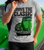 Drive The Classic VW Type 1 Beetle Early Model (Oval) . T-shirt in Heather Grey Colour