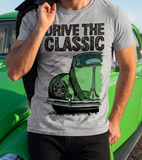 Drive The Classic VW Type 1 Beetle Early Model (Oval) . T-shirt in Heather Grey Colour