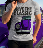 Drive The Classic VW Type 1 Beetle Early Model (Oval) . T-shirt in Heather Grey Colour