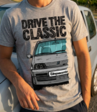 Drive The Classic Fiat Cinquecento Sporting. T-shirt in Heather Grey Colour