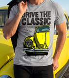 Drive The Classic VW Type 1 Beetle Early Model (Oval) . T-shirt in Heather Grey Colour