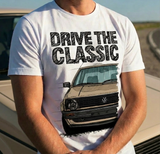Drive The Classic VW Golf Mk2 Early Model. T-shirt in White Colour