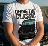 Drive The Classic VW Golf Mk2 Early Model. T-shirt in White Colour
