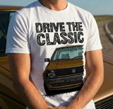 Drive The Classic VW Golf Mk2 Early Model. T-shirt in White Colour