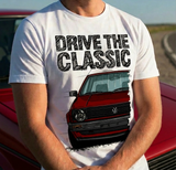 Drive The Classic VW Golf Mk2 Early Model. T-shirt in White Colour