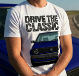 Drive The Classic VW Golf Mk2 Early Model. T-shirt in White Colour