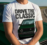Drive The Classic VW Golf Mk2 Early Model. T-shirt in White Colour
