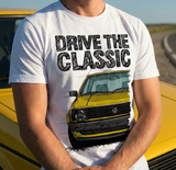 Drive The Classic VW Golf Mk2 Early Model. T-shirt in White Colour