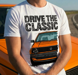 Drive The Classic VW Golf Mk2 Early Model. T-shirt in White Colour