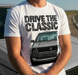 Drive The Classic VW Golf Mk2 Early Model. T-shirt in White Colour