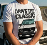 Drive The Classic VW Golf Mk2 Early Model. T-shirt in White Colour